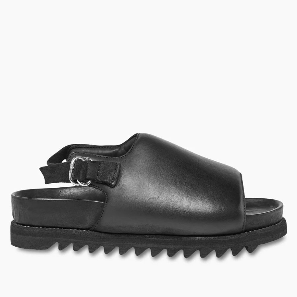 $1200 GUIDI Leather Padded Sling Back Sandal PLATFORM BLACK RIDGED SOLE 39 (PA7)